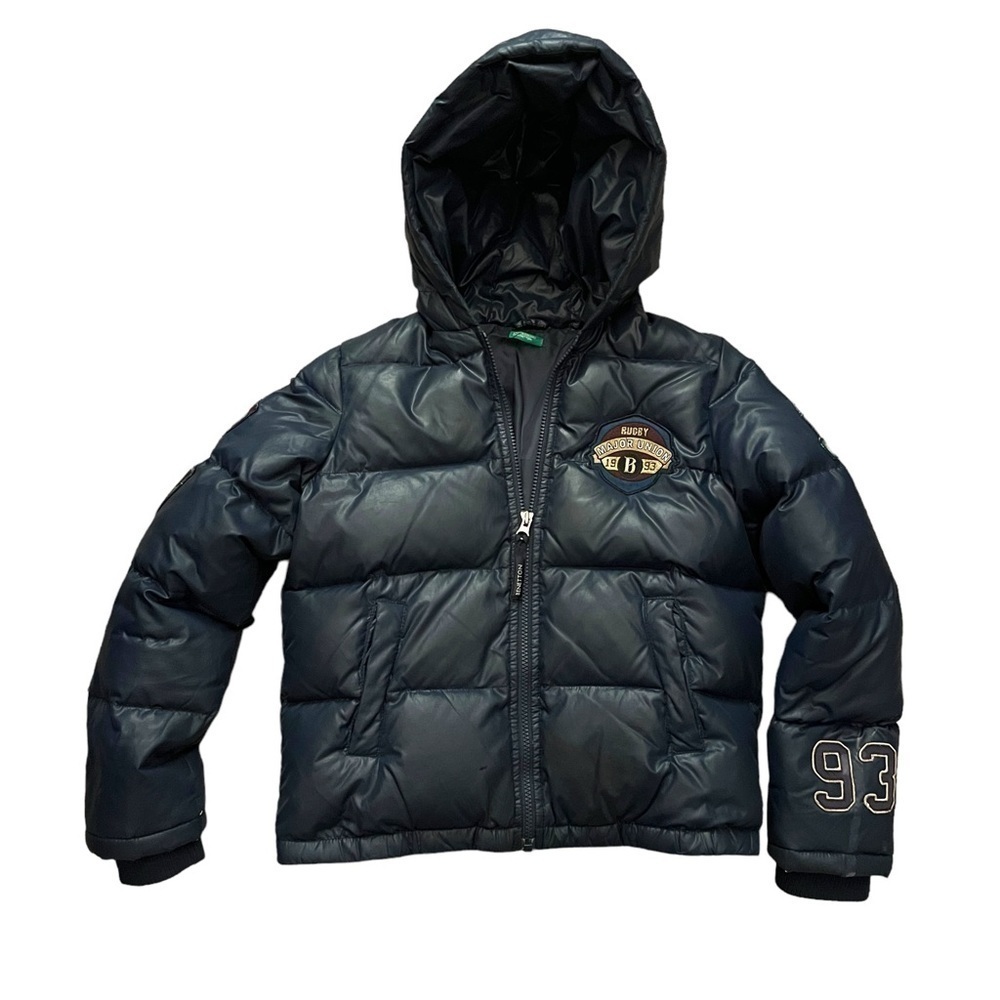 Benetton Large (8-9) Down Feather Puffer Rugby Jacket Navy